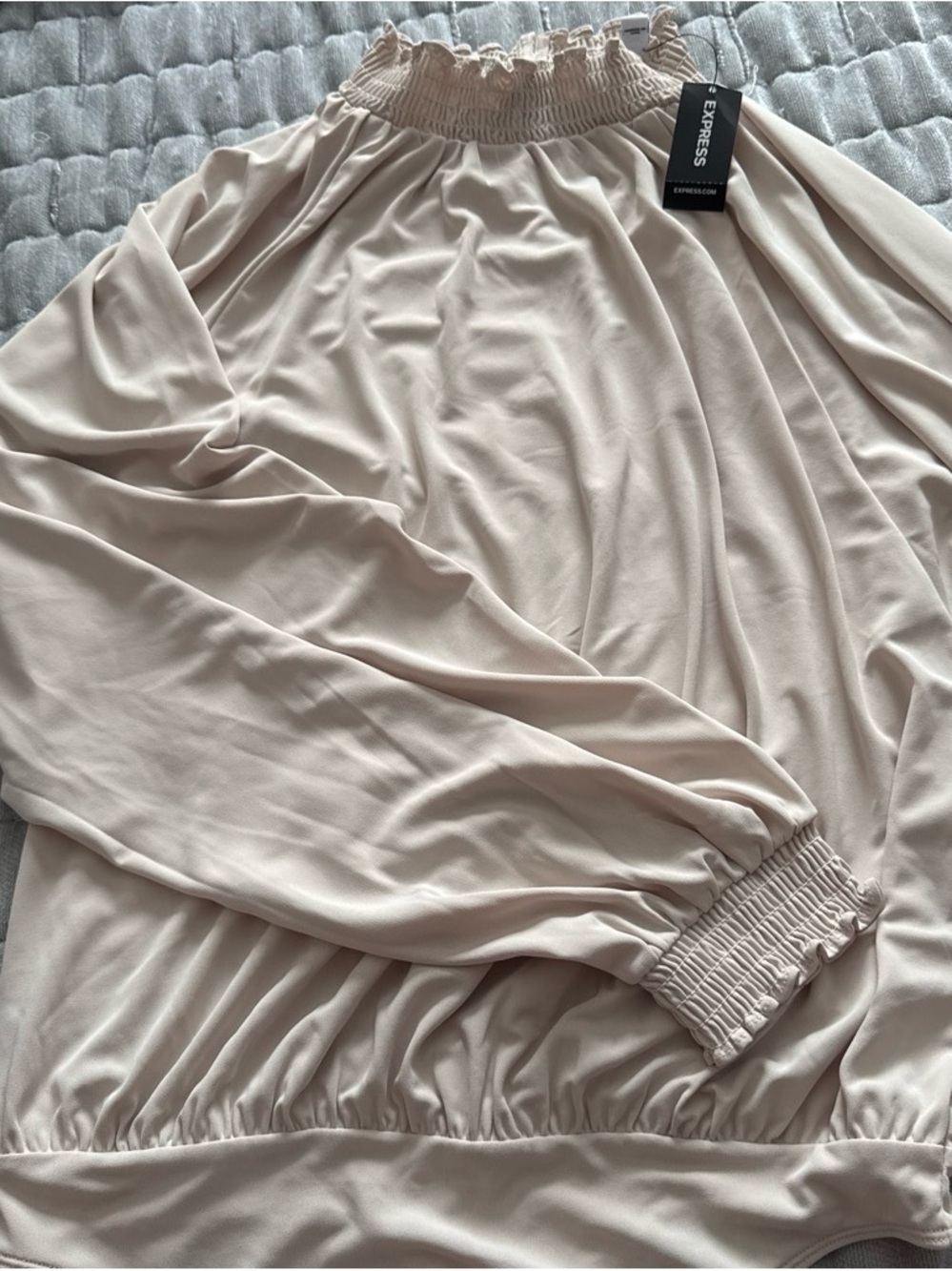 Express Blush Off-the-Shoulder Smocked Top
